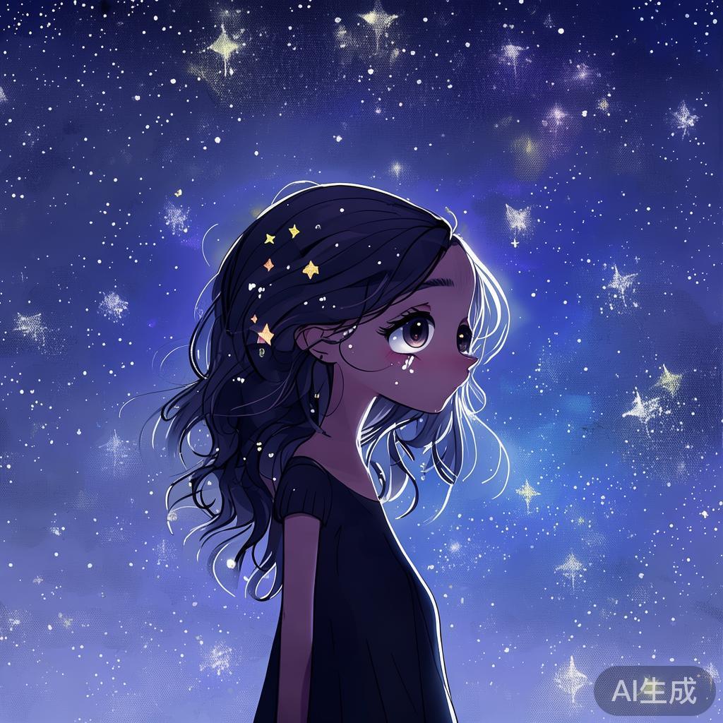 女生卡通图片：落寞独影，泪染星光