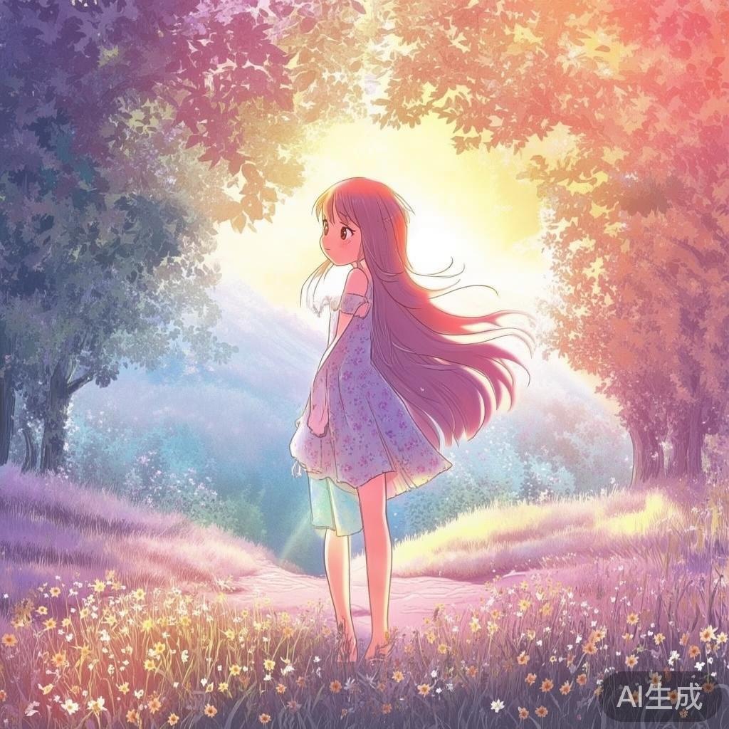 治愈系卡通女生背影图片