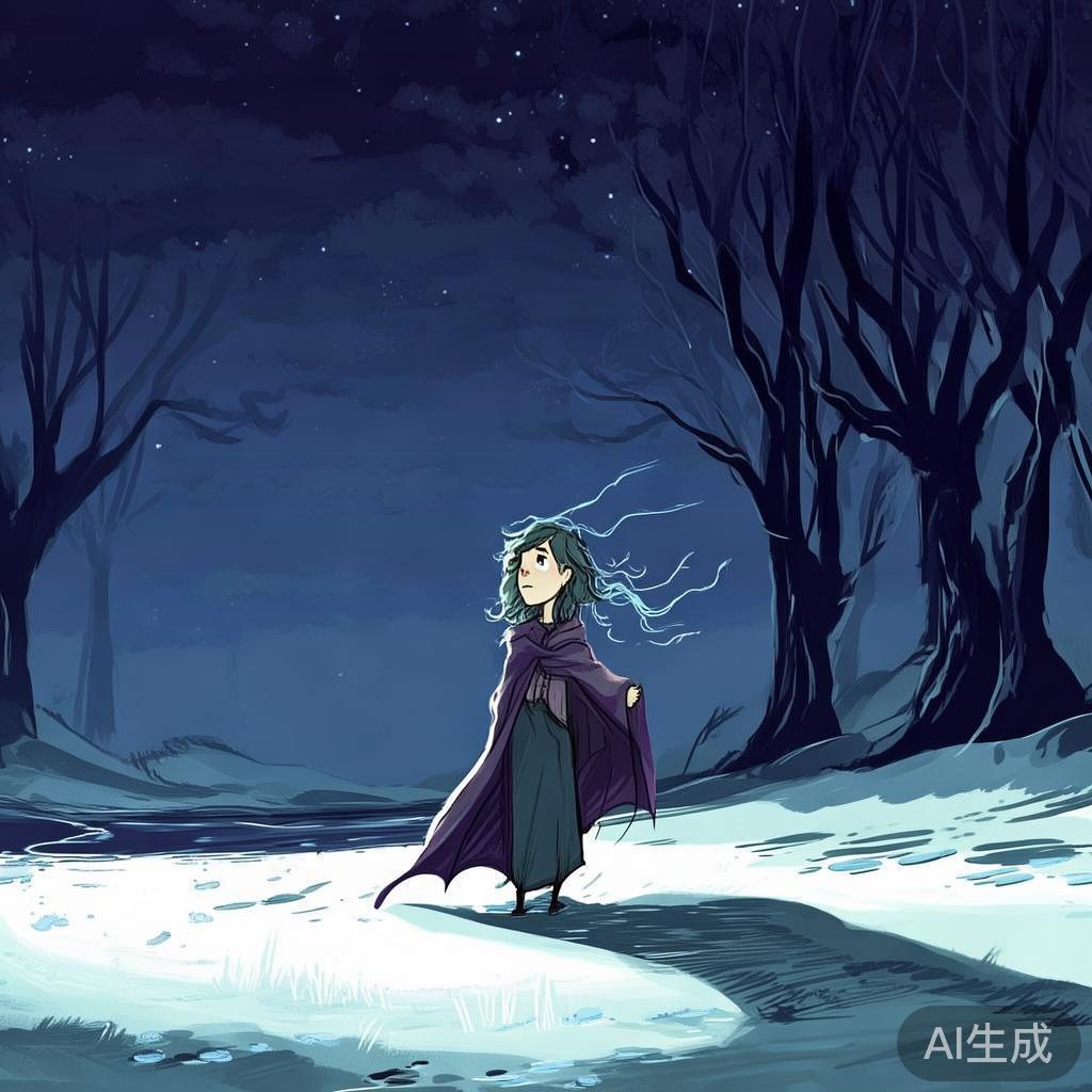 卡通素描图片：风拂孤影落寞
