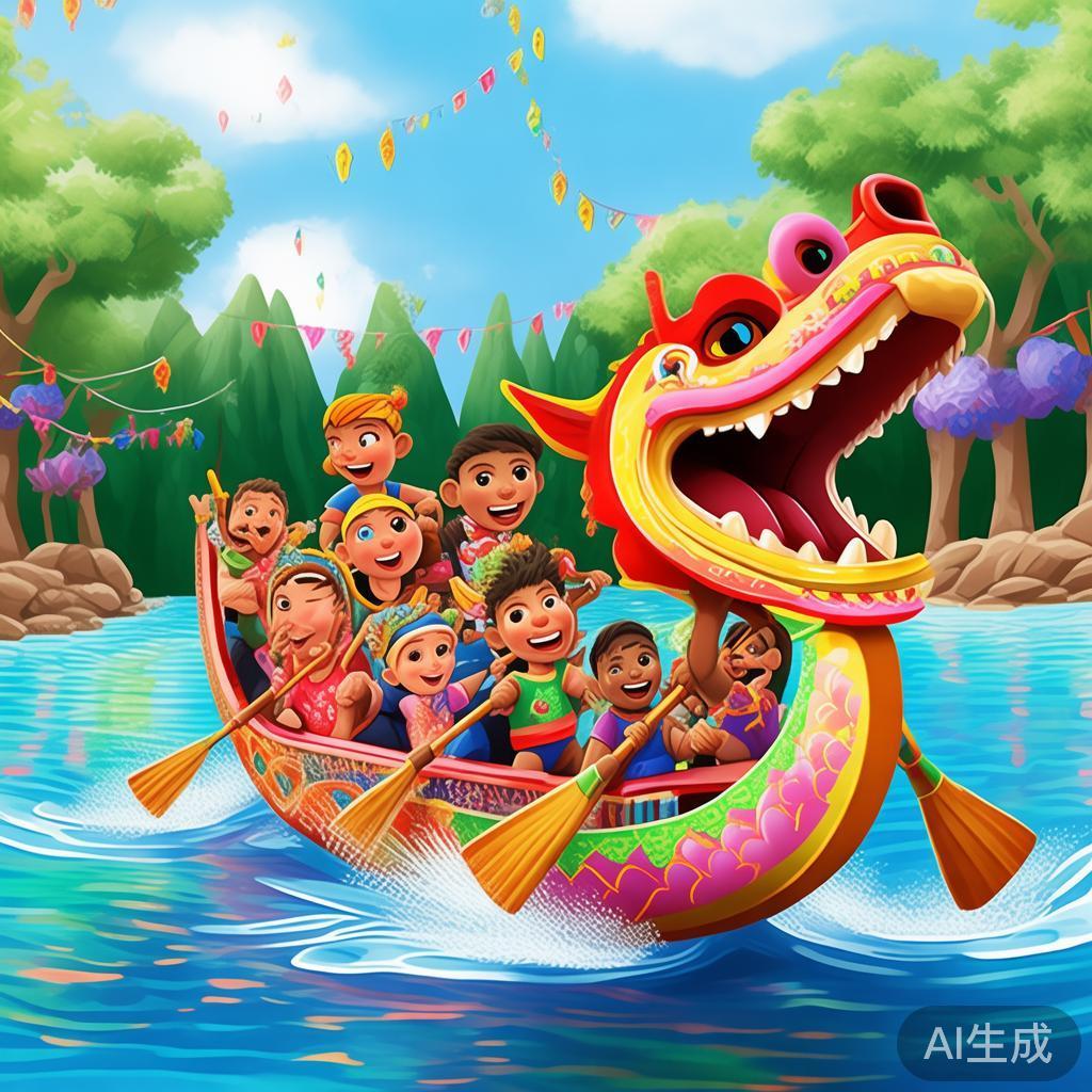 卡通端午龙舟儿童画图片