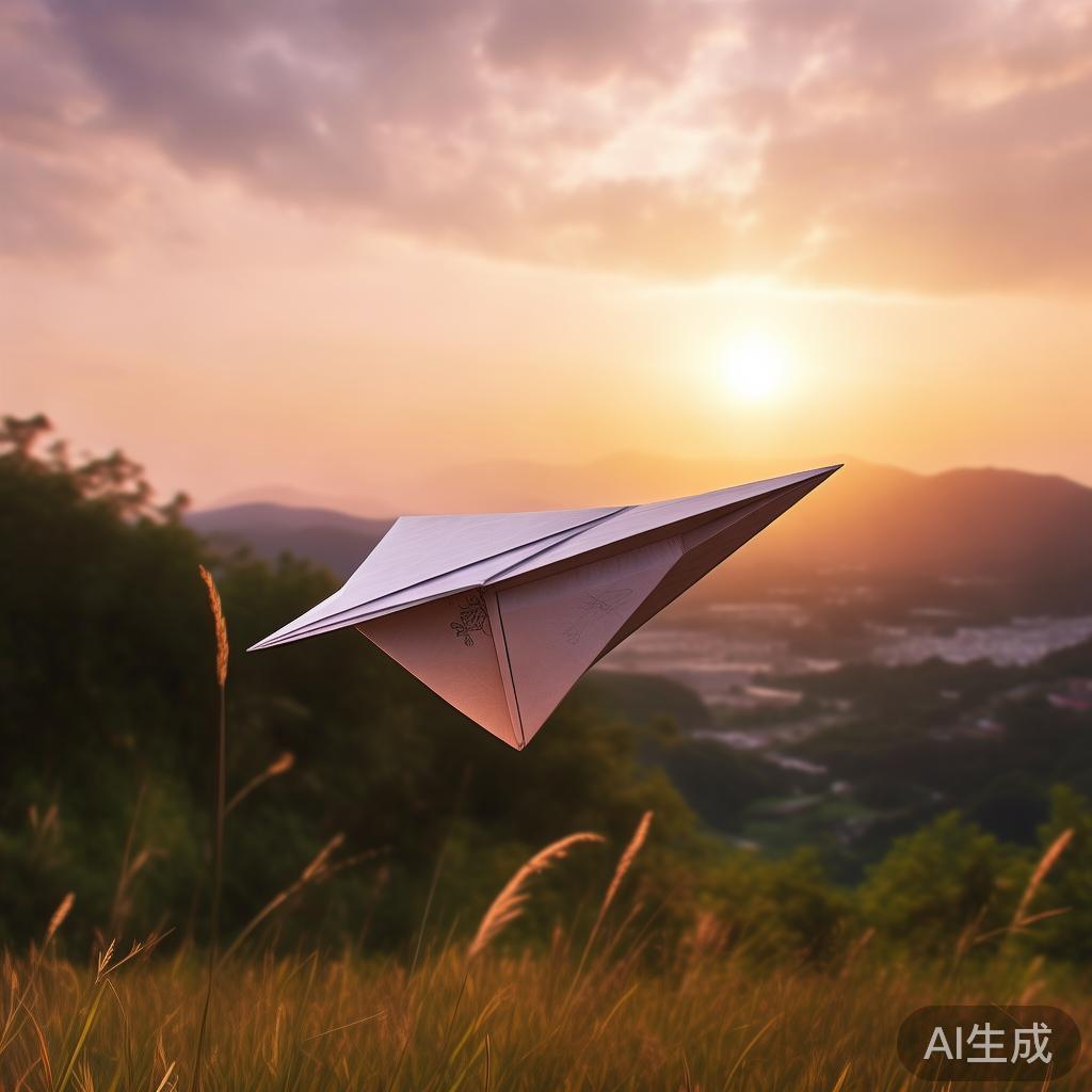 亚洲图片：卡通伤感的晚风纸飞机
