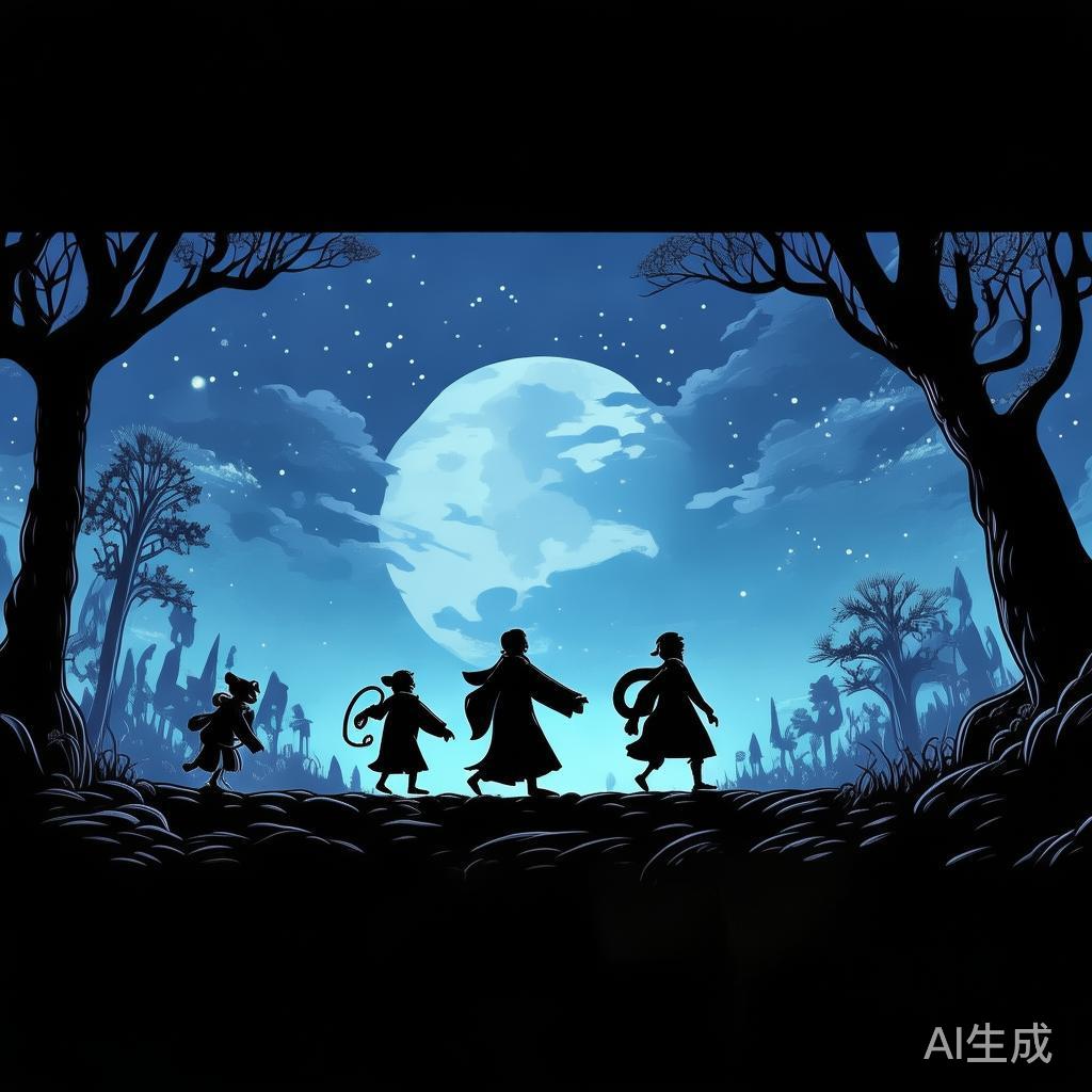 西游记卡通图片：取经路师徒背影渐远