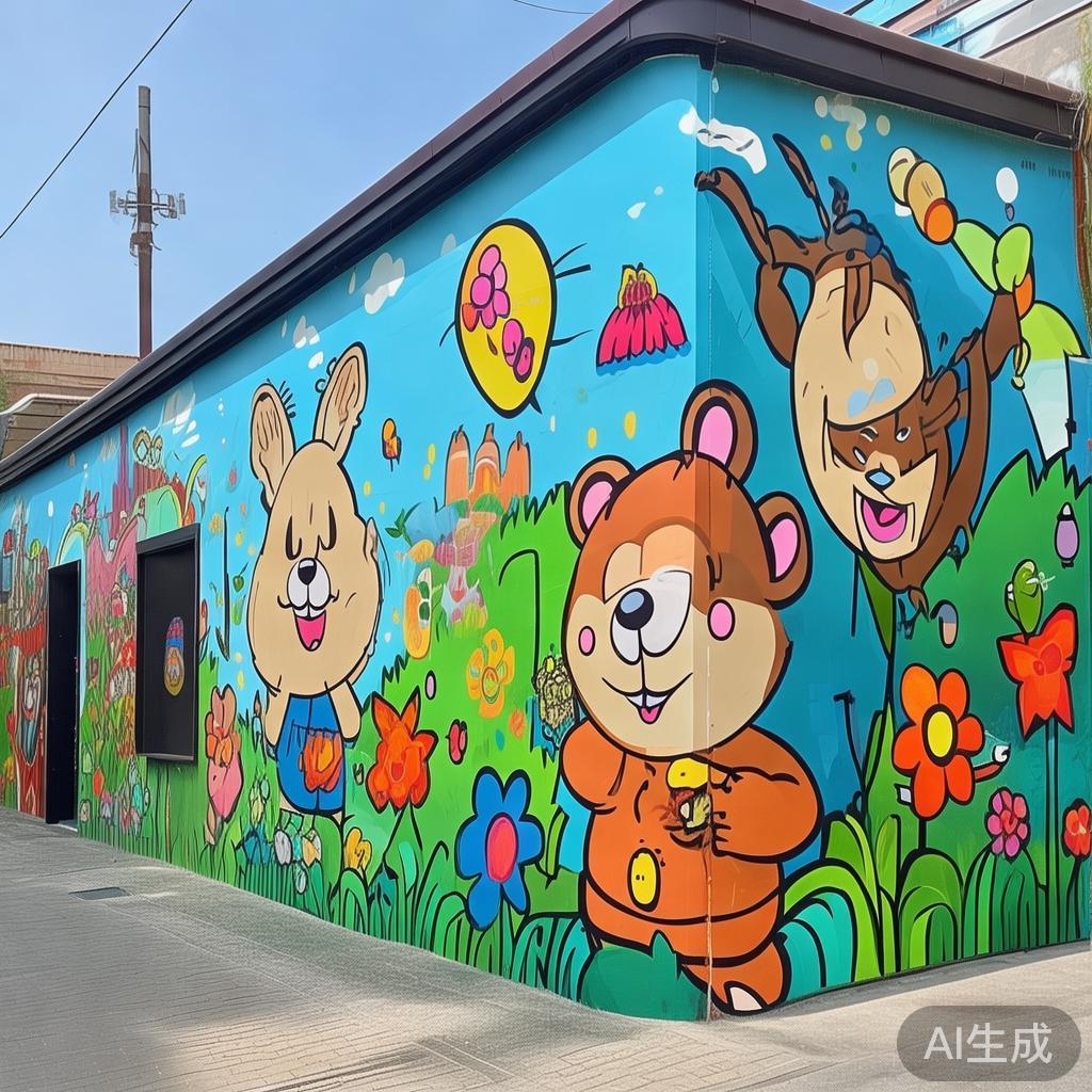 萌趣卡通幼儿园墙绘图片