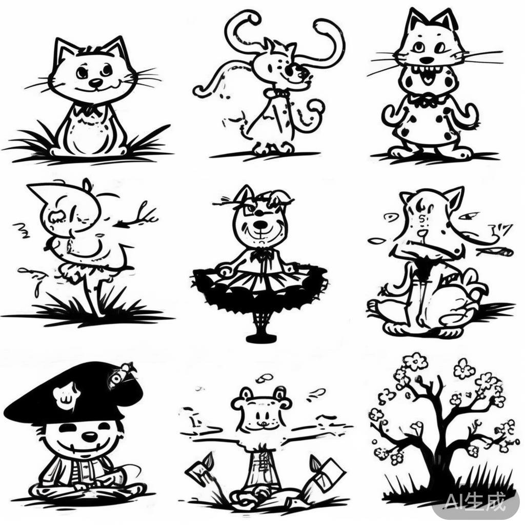 卡通素描风黑白线条图片大全