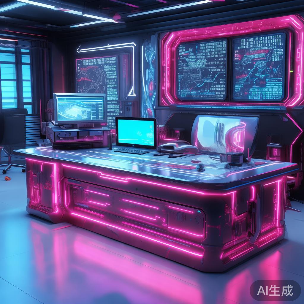 卡通赛博办公桌图片大全：霓萌机甲未来风