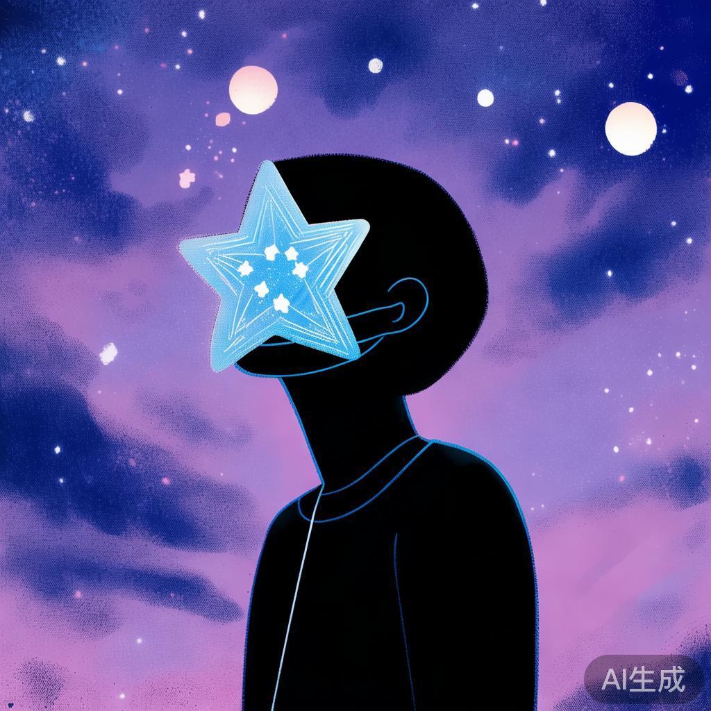 卡通防疫图片：星光口罩下的背影