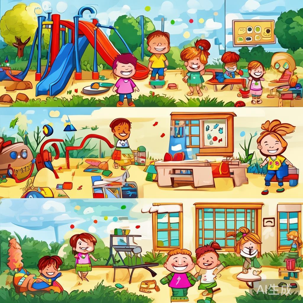 卡通素描风幼儿园环境创设图片