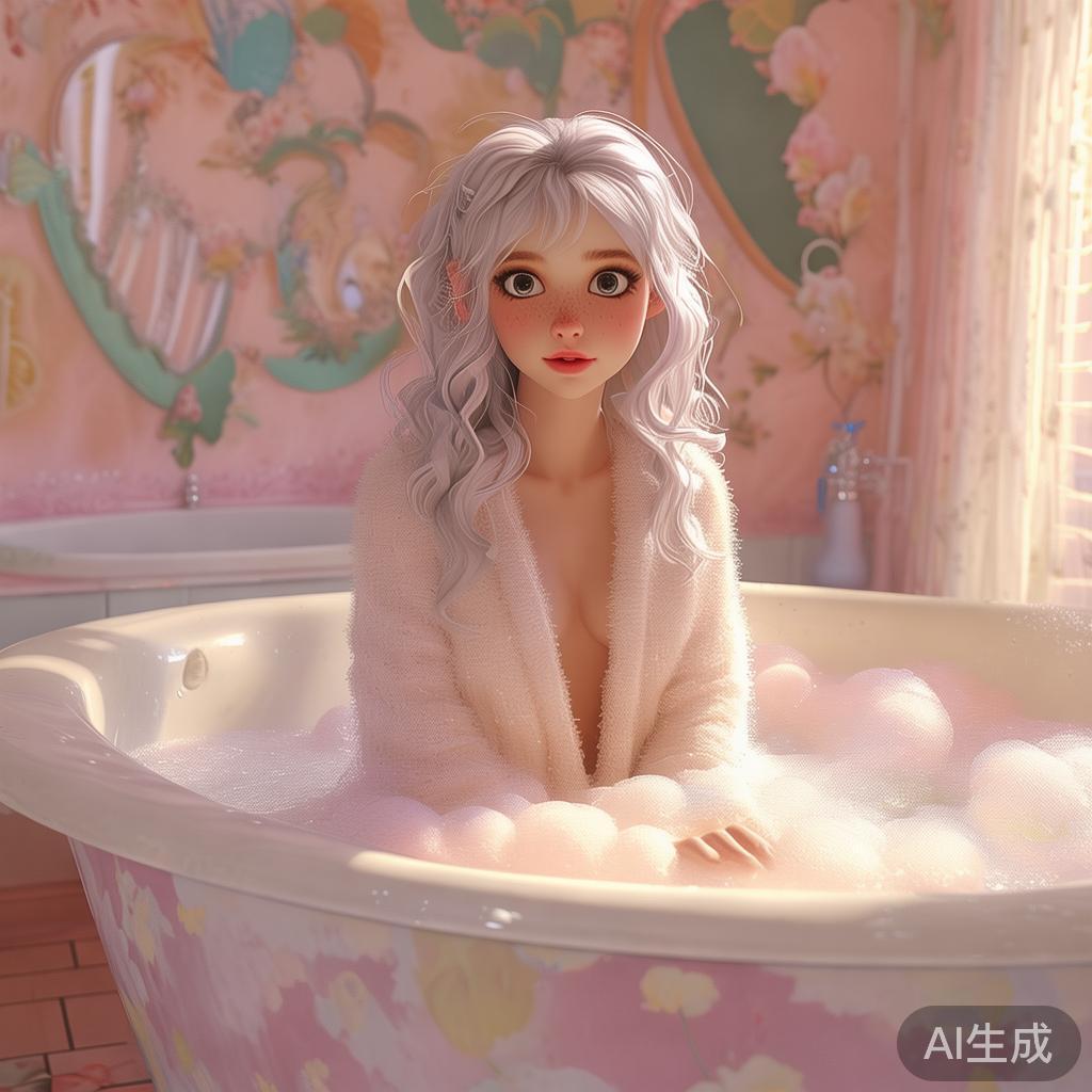 卡通唯美浴室萌美女图片