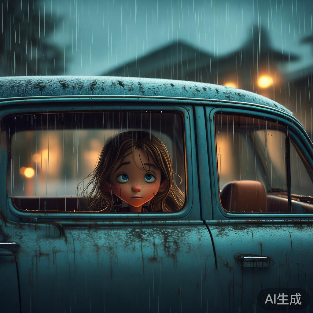 旧车后座的雨天，卡通伤感图片