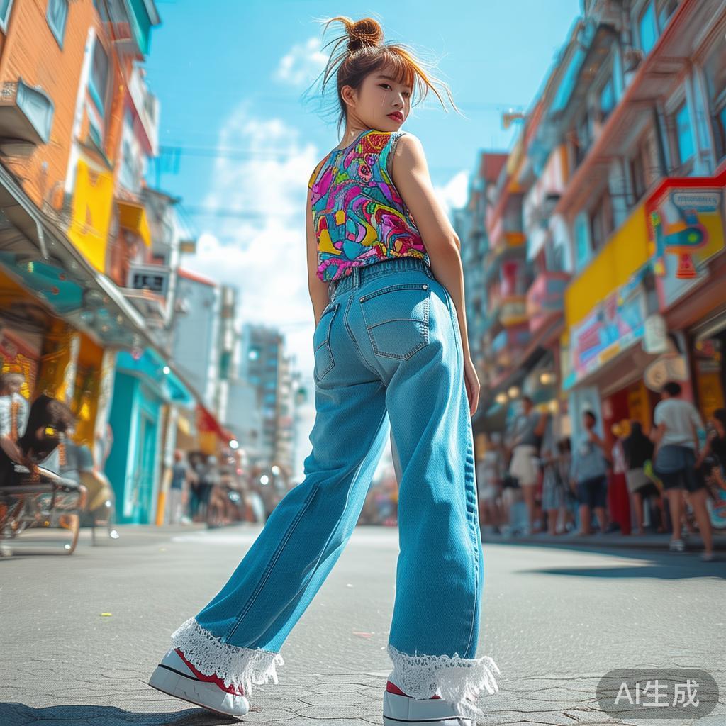 元气漫风牛仔裤美女街拍图片