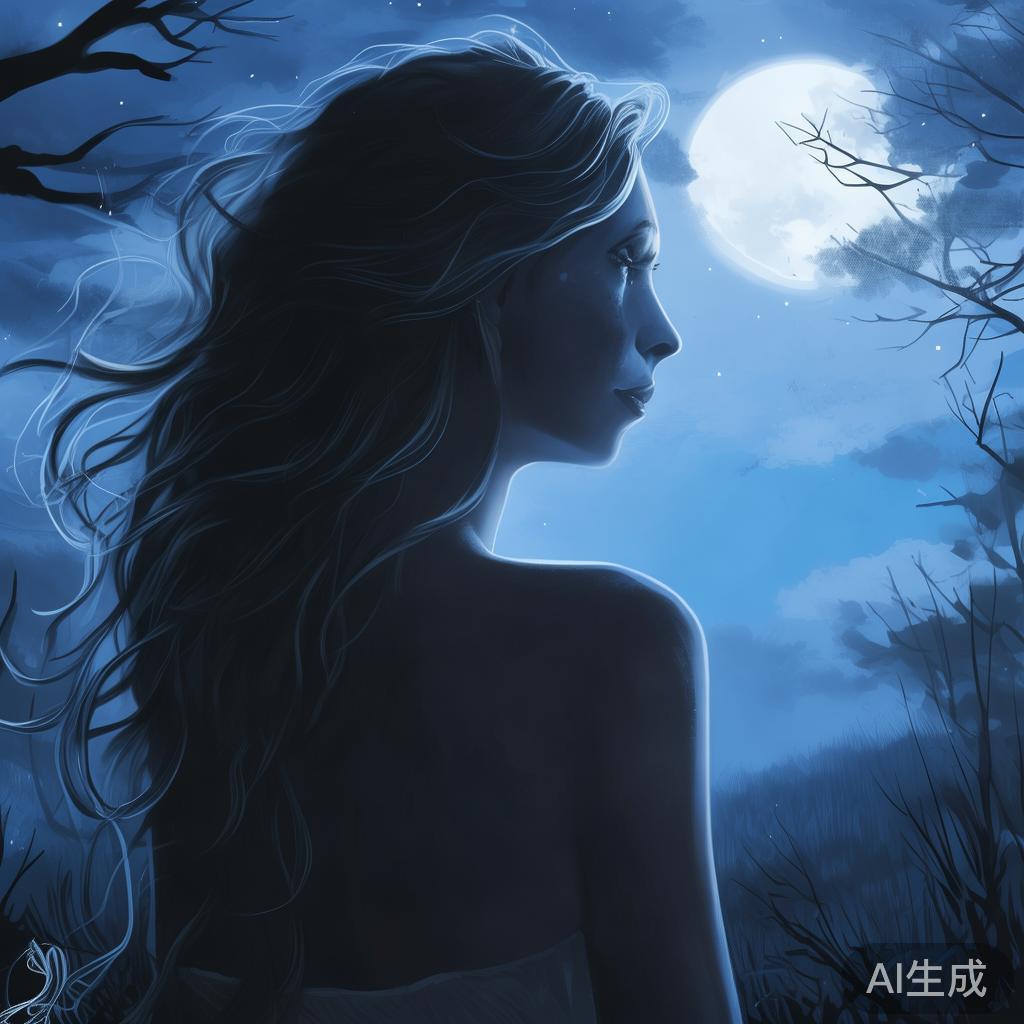 卡通美女图片，背景微光落寞