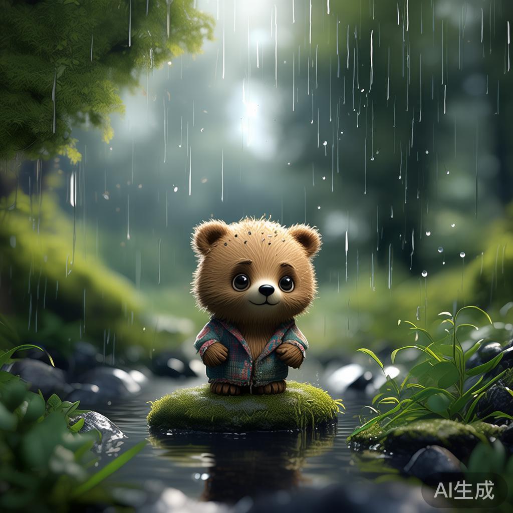 卡通桌面背景图片，小熊的雨天眼泪