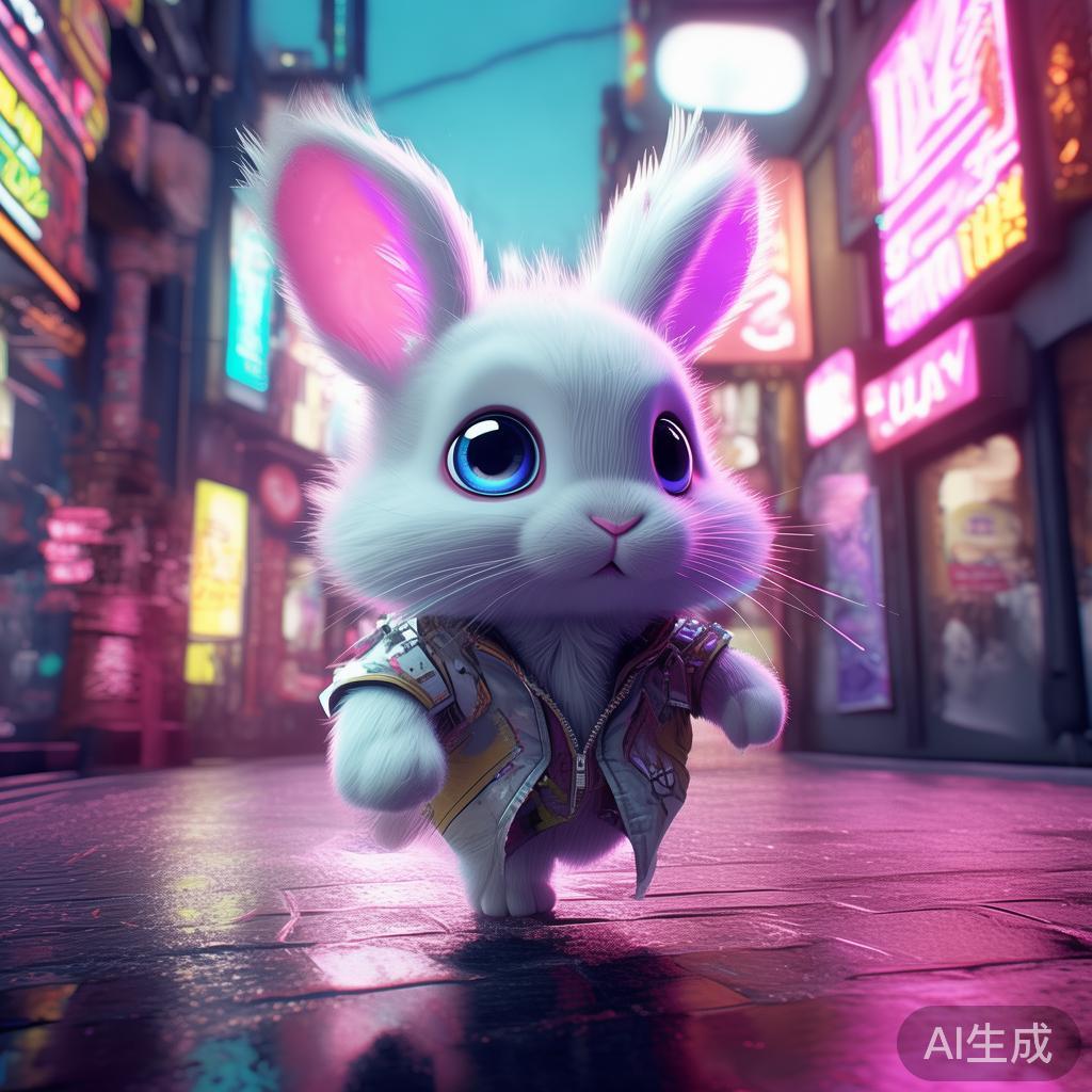 小白兔赛博霓虹简笔画图片