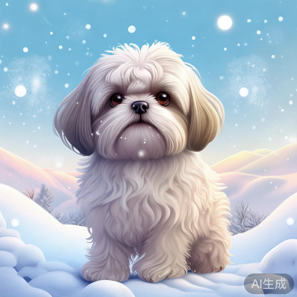 雪纳瑞唯美卡通图片：萌态入画