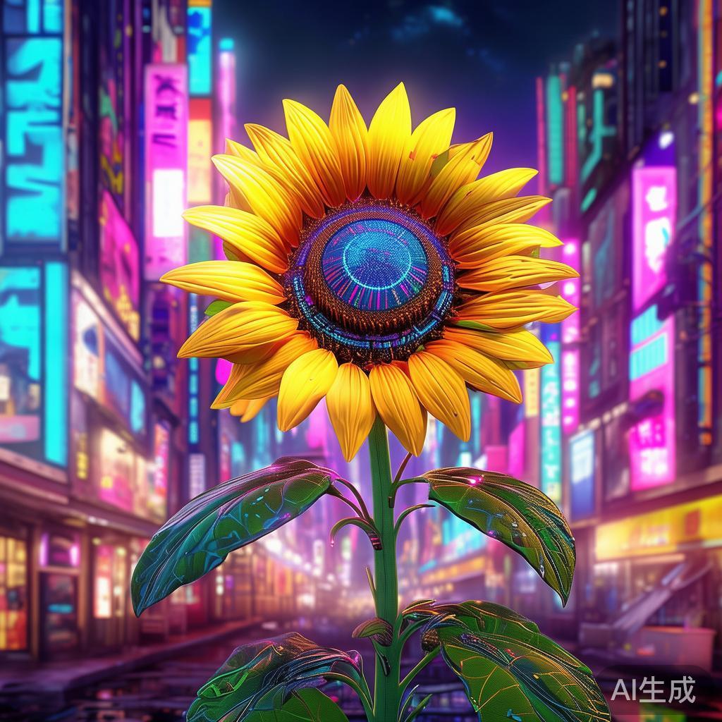 赛博向日葵霓虹卡通图片