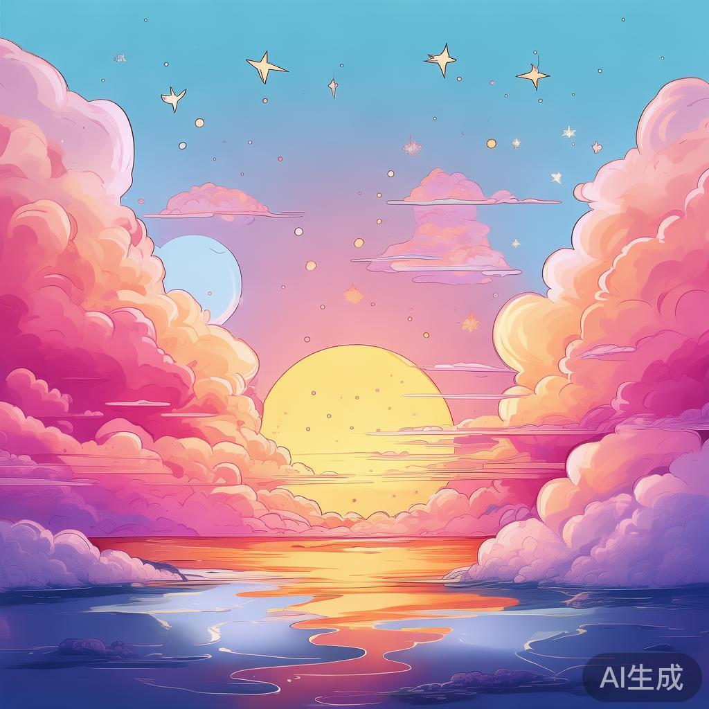 卡通素描晚霞云彩图片