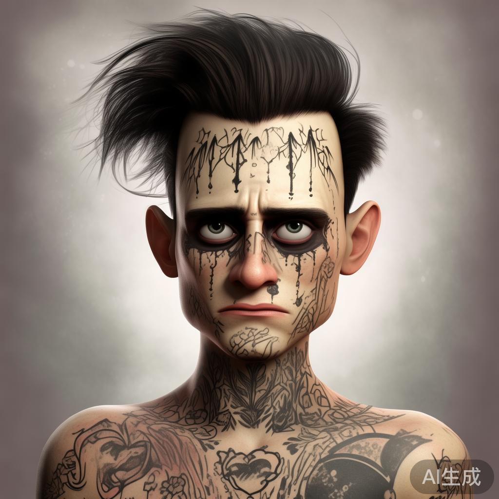 卡通男纹身图片：落寞旧影画痕