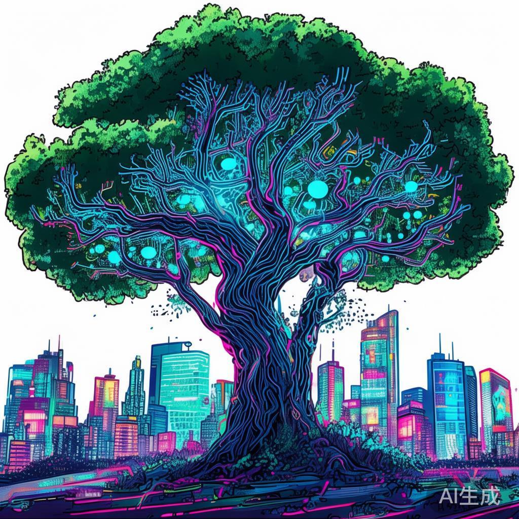 卡通赛博朋克大树图片简笔画