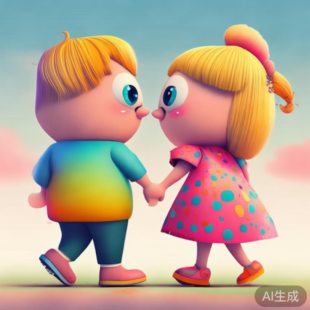 卡通情侣手牵手背影图片