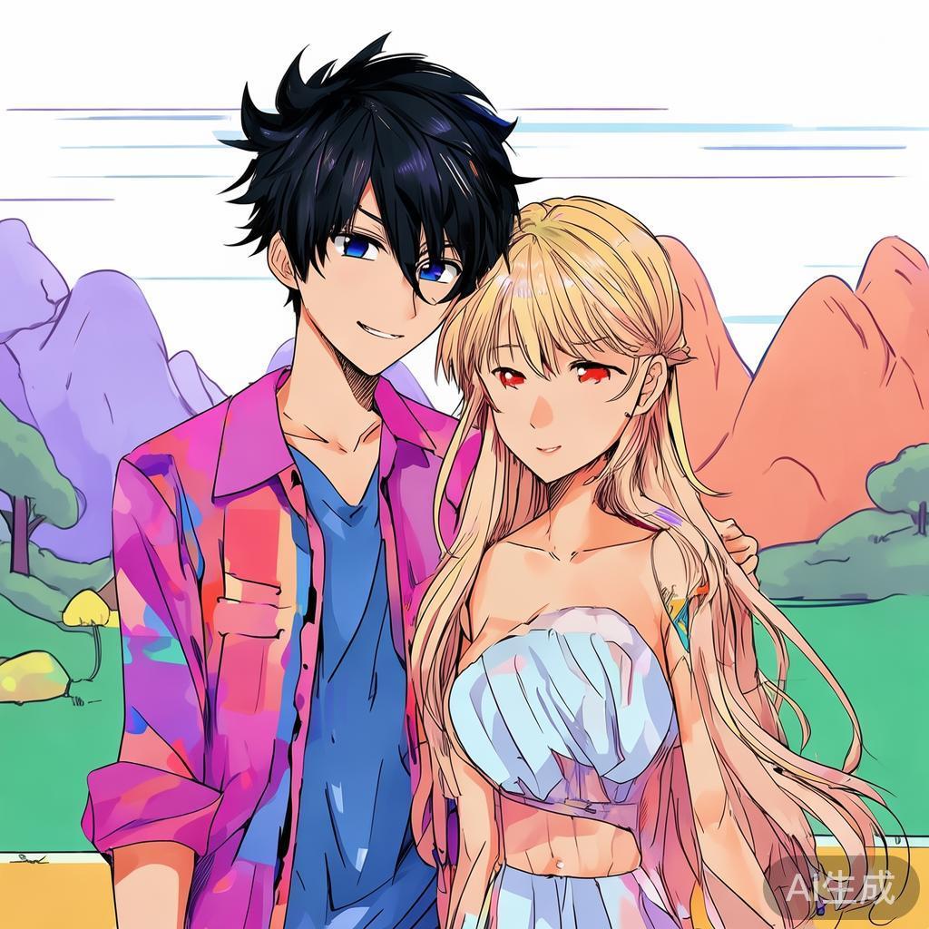 卡通素描动漫情侣一男一女图片