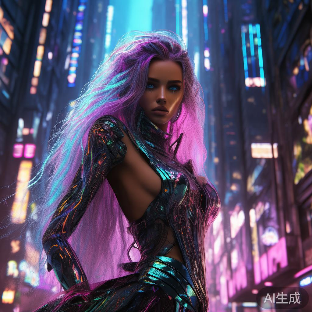 霓虹赛博楼兰美女图片