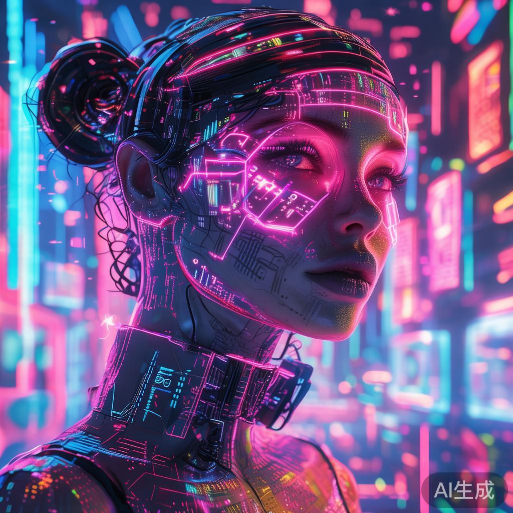 卡通赛博女体图片：霓虹数据侵蚀