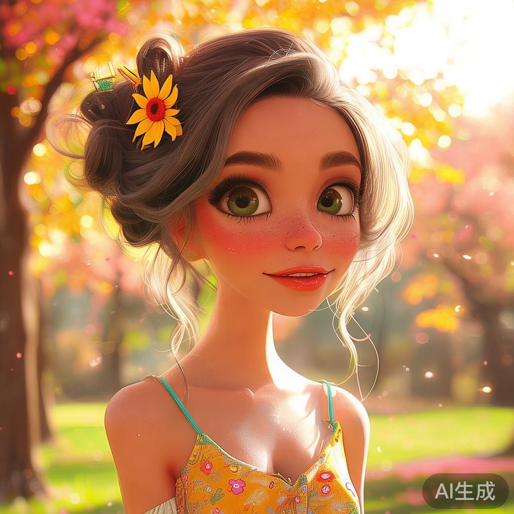 萌系卡通素描阳光美女图片