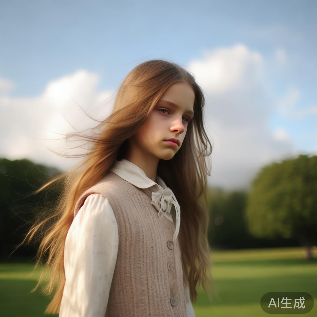 米色马甲女孩，风里的伤感图片