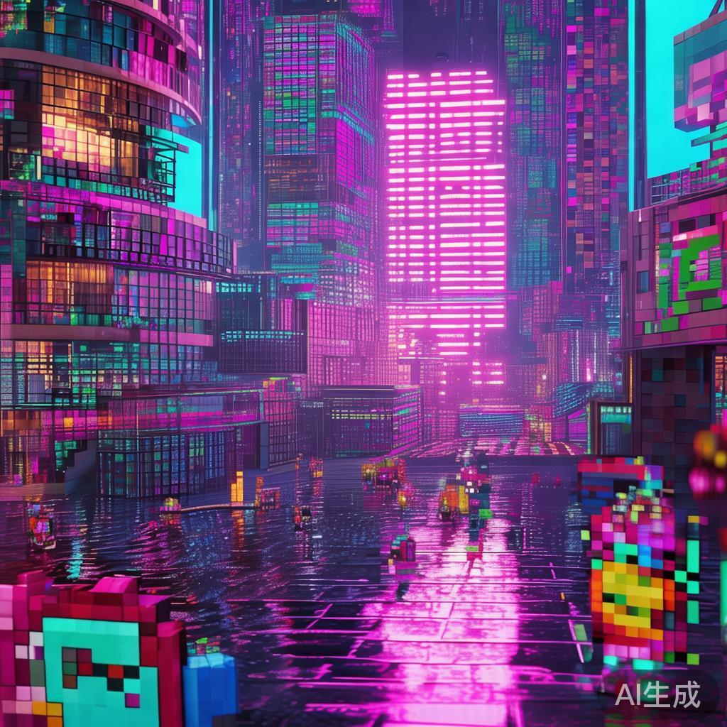 幻灯片背景图片：赛博霓萌像素图