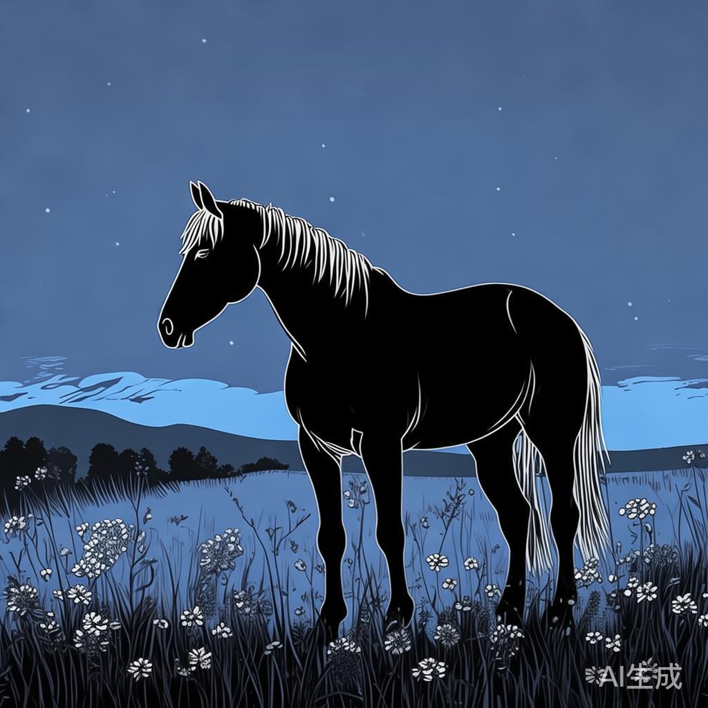 简笔画图片：独行马的低语