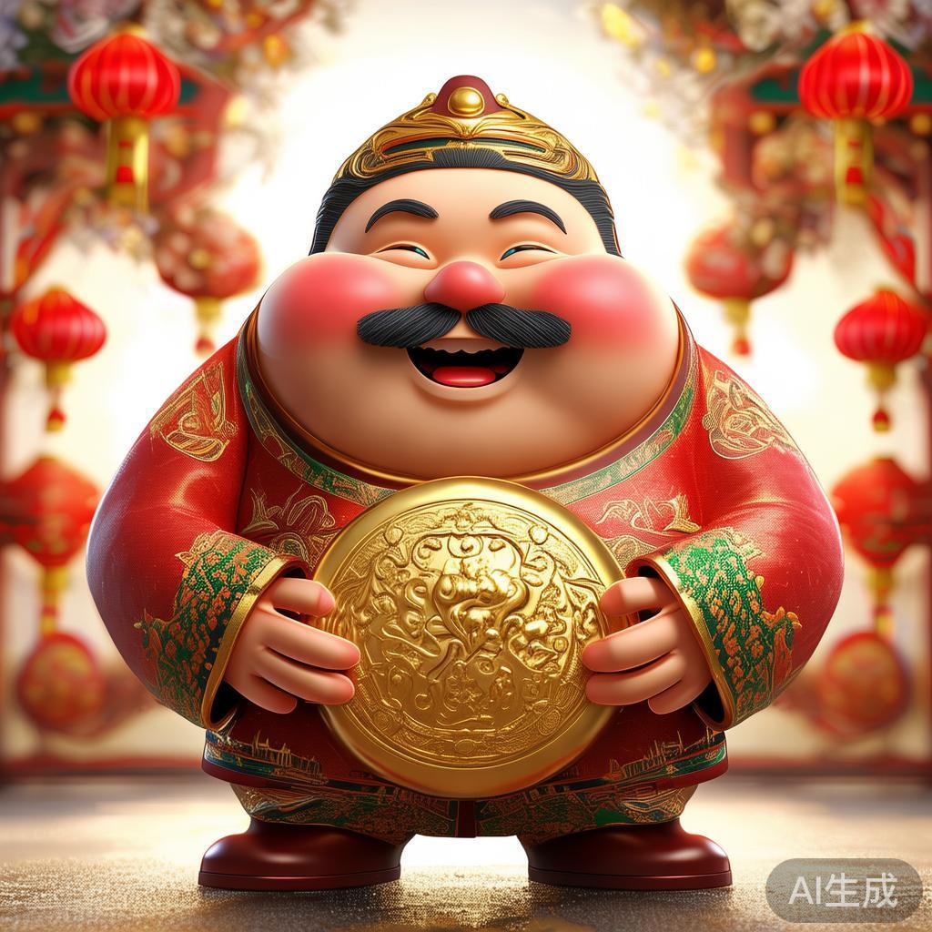 卡通财神爷抱元宝图片