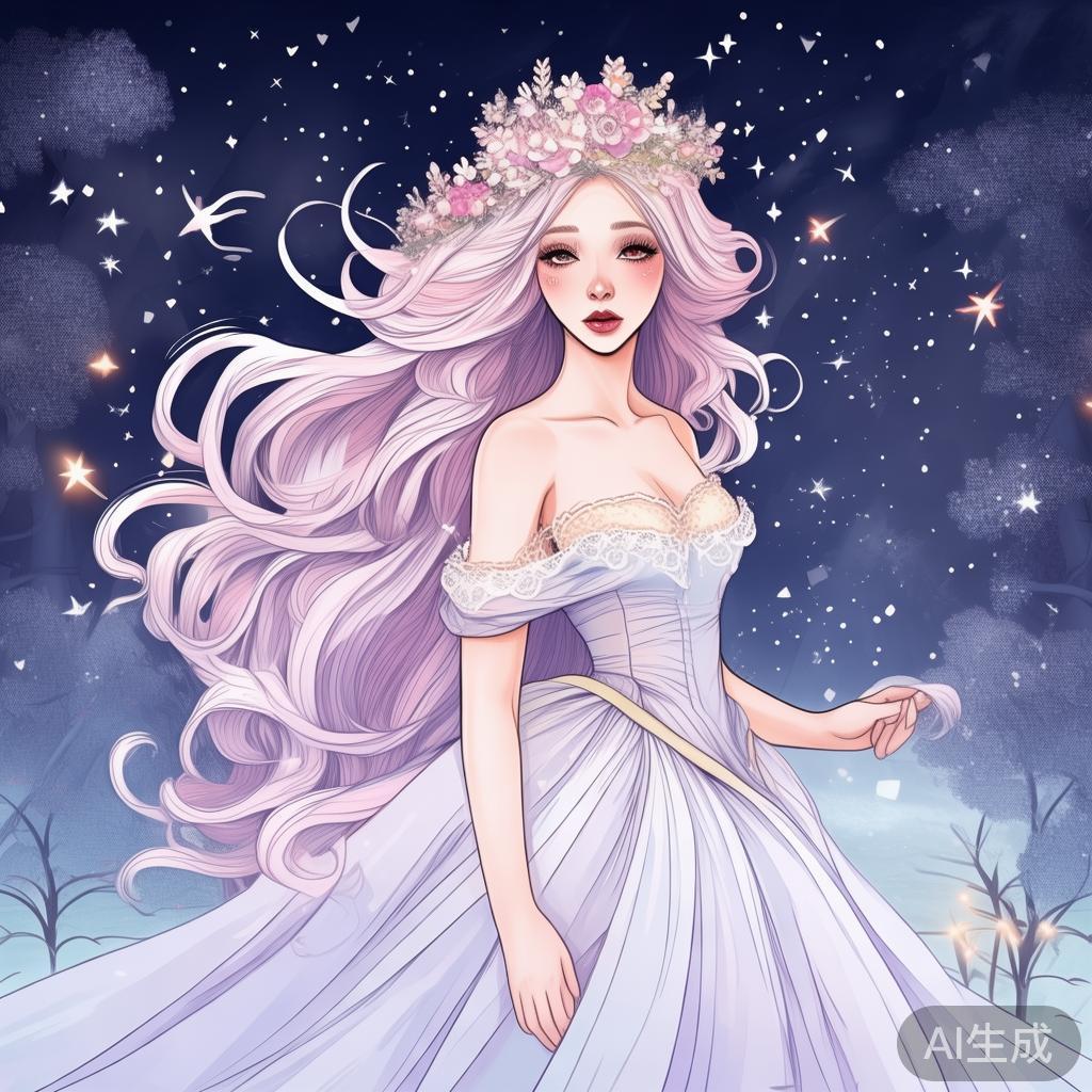 梦幻卡通公主图片：简笔唯美风
