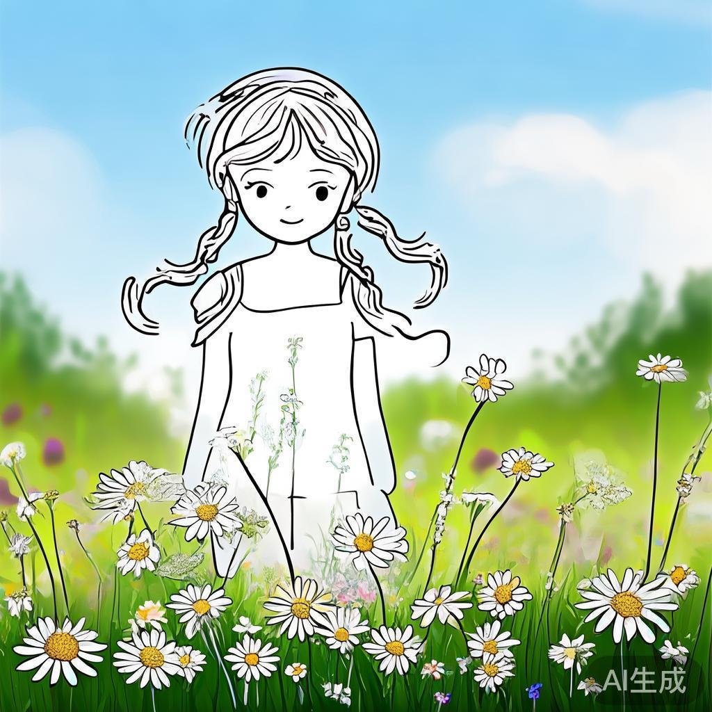 卡通素描女生小雏菊生长过程图片