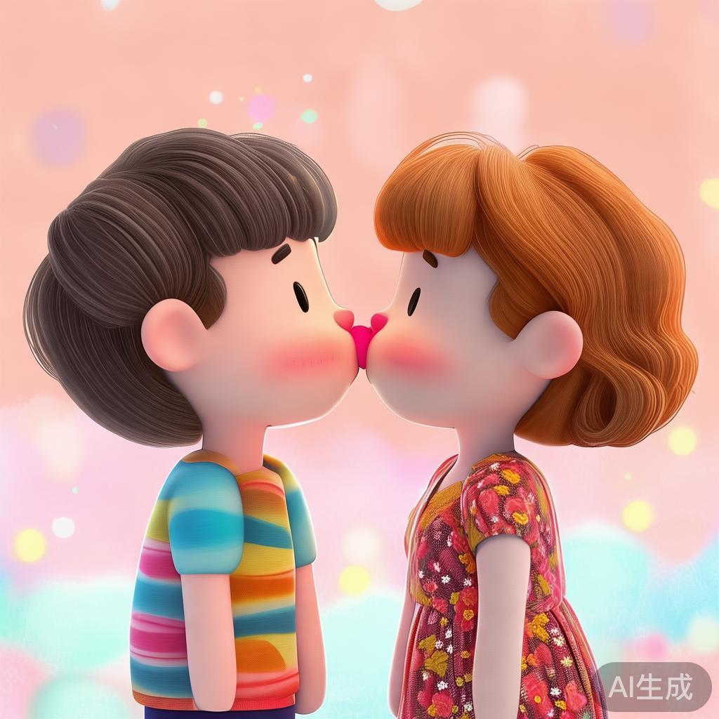 卡通素描情侣接吻图片头像