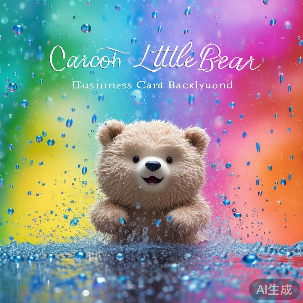 卡通小熊雨滴名片背景图片