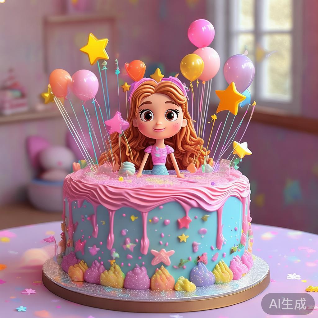 卡通温馨小女孩生日蛋糕网红图片