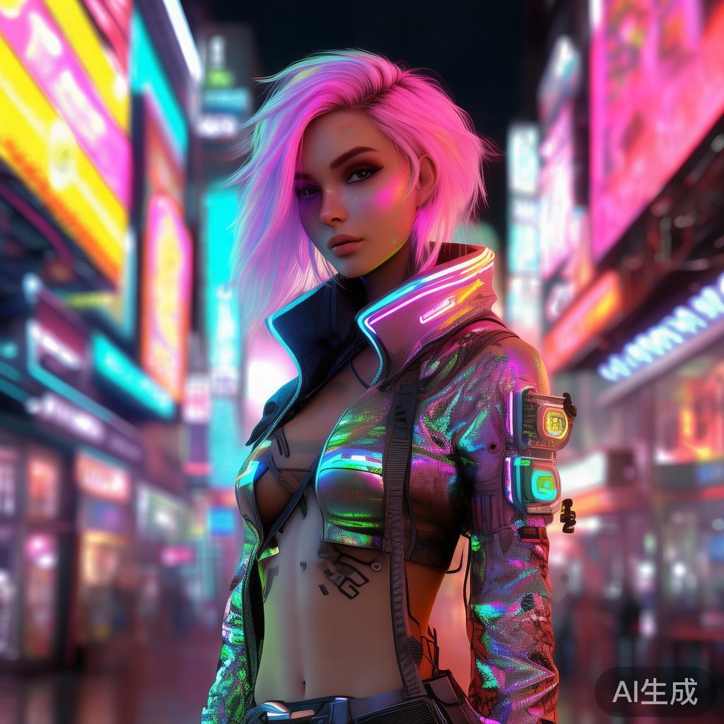 卡通赛博霓虹美女高清图片