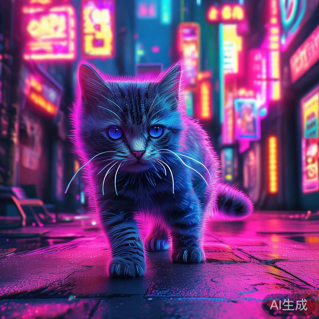 像素小猫赛博霓虹图片
