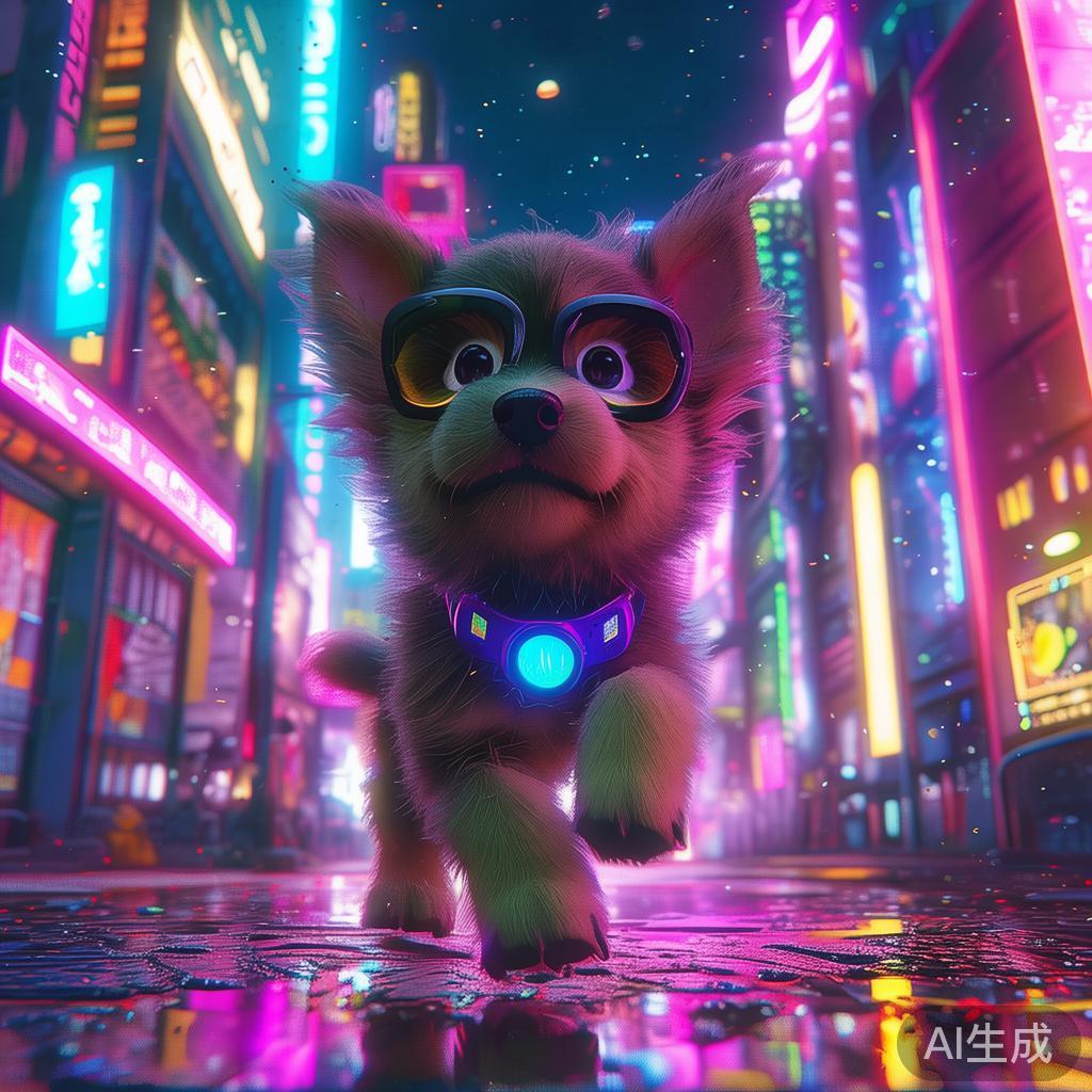 赛博霓虹卡通小狗图片