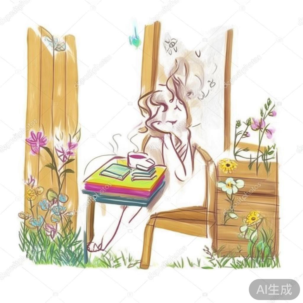 卡通素描：女人小角落图片