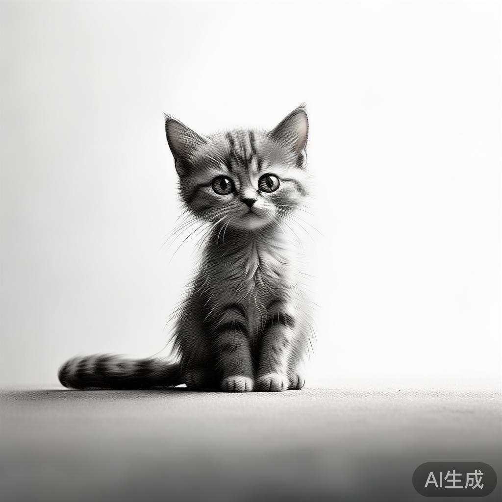 小猫简笔画图片：泪光中的孤影