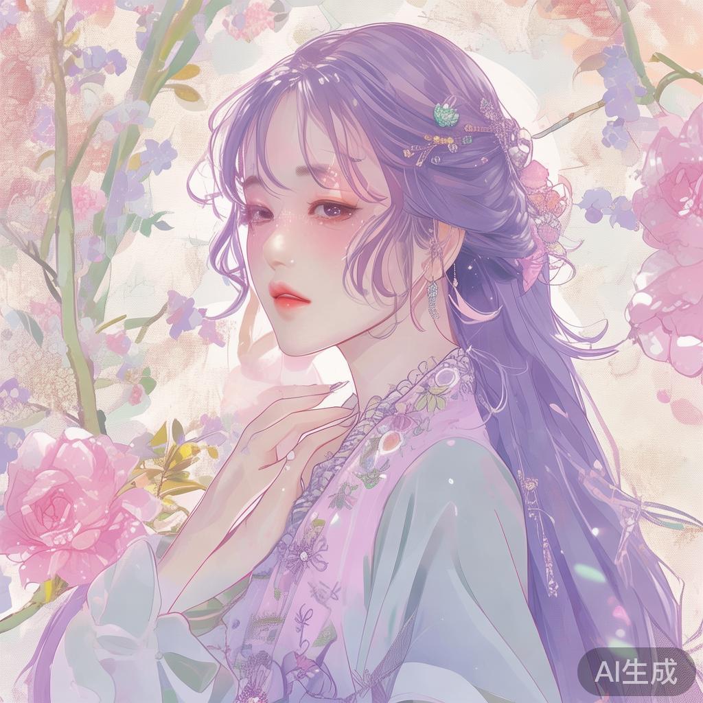 动漫风朝鲜女人体油画图片