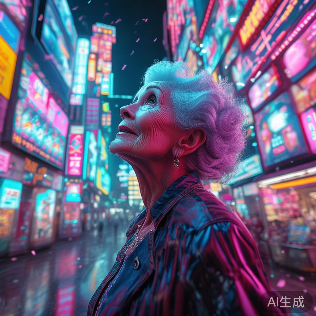 赛博吸噬！奶奶图片霓虹奇观