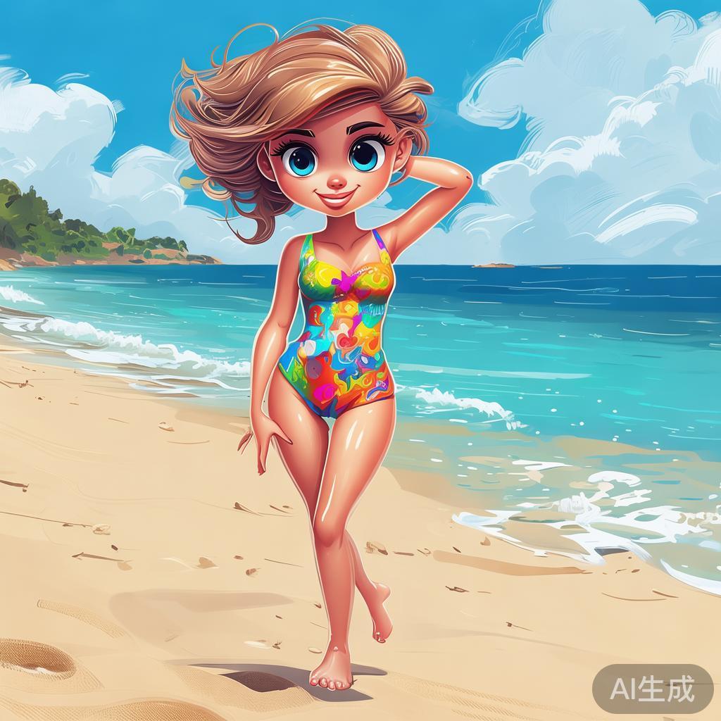 卡通泳衣美女素描图片