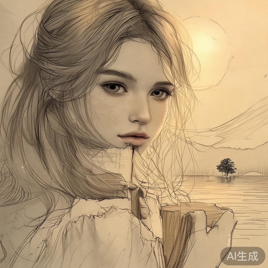 唯美感伤女生素描图片