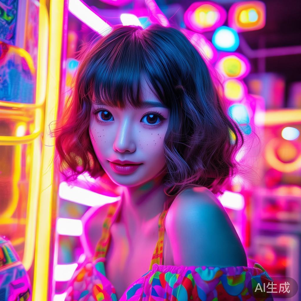 萌系霓虹美女桌面图片