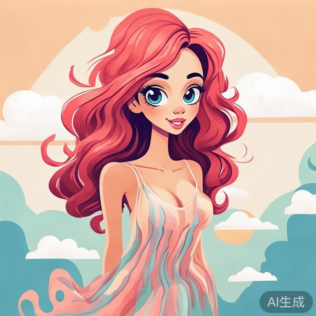 卡通素描风美女图片