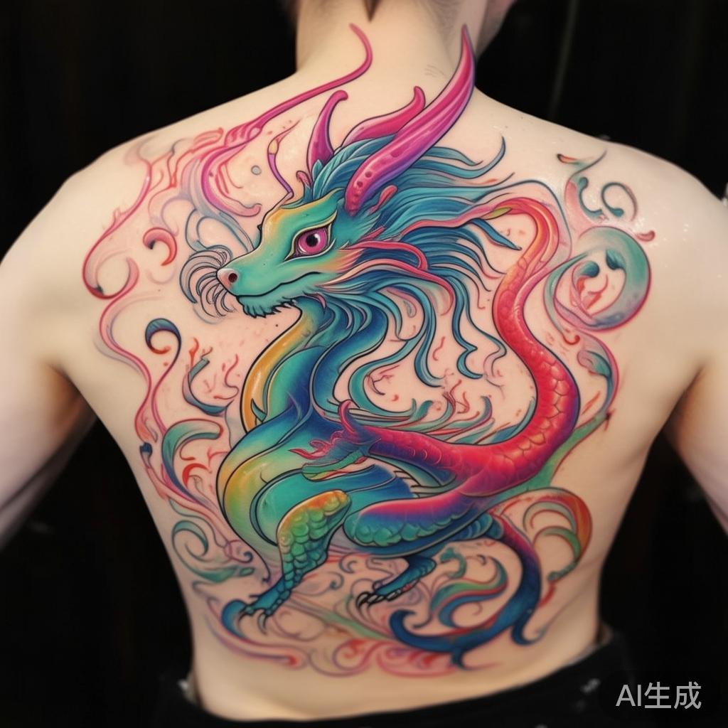 仙气卡通貔貅满背纹身图片