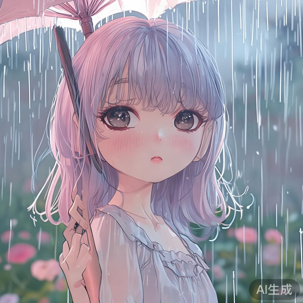 卡通小清新女生图片微雨浅愁
