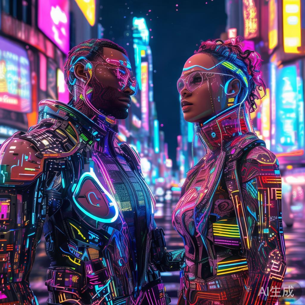 男人曰女人dd：赛博霓虹卡通图片